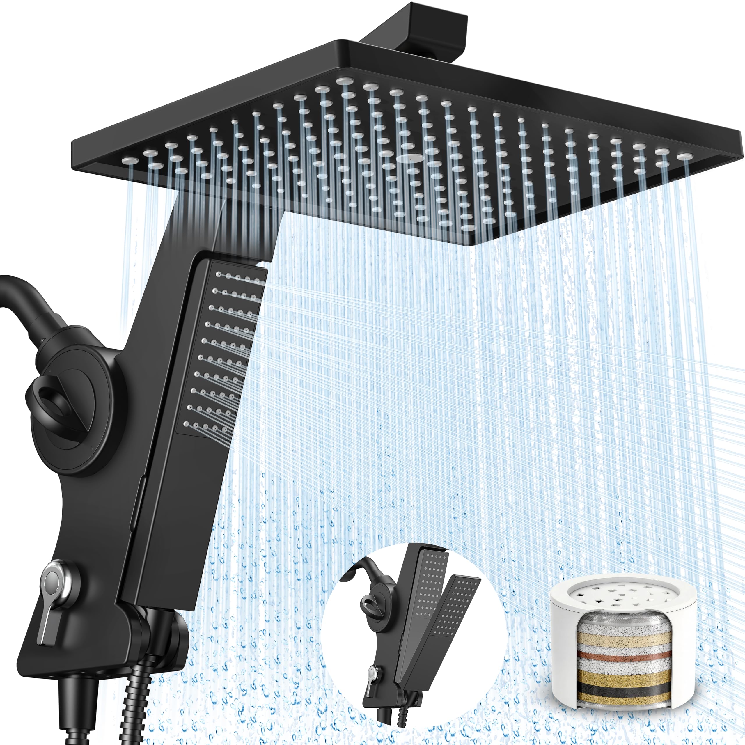Photo 1 of MakeFit Filtered Rain Shower Head with Handheld Combo High Pressure 12'' Rainfall Shower Heads & Hidden Detachable Wand Dual Showerhead Water Softener for Hard Water Easy Filter Replacement