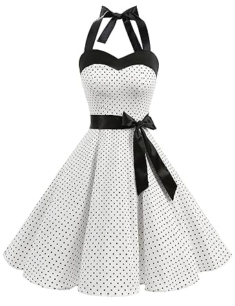 Dresstells Damen Neckholder 1950er Vintage Retro Rockabilly Kleider Petticoat Faltenrock Cocktail Festliche Kleider
