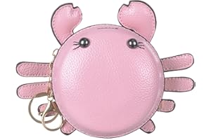 QZUnique Crab Coin Purse Mini Animal Cartoon Change Pouch with Keychain Cute Leather Wallet Key Bag for Women Kids