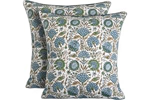 Ridhi Asparagus Green Print Cotton Throw Pillow Covers for Decorative Couch Pillows for Living Room, Chic Boho Cute Outdoor Thanksgiving Pillows Covers Gifts 18x18 Inches