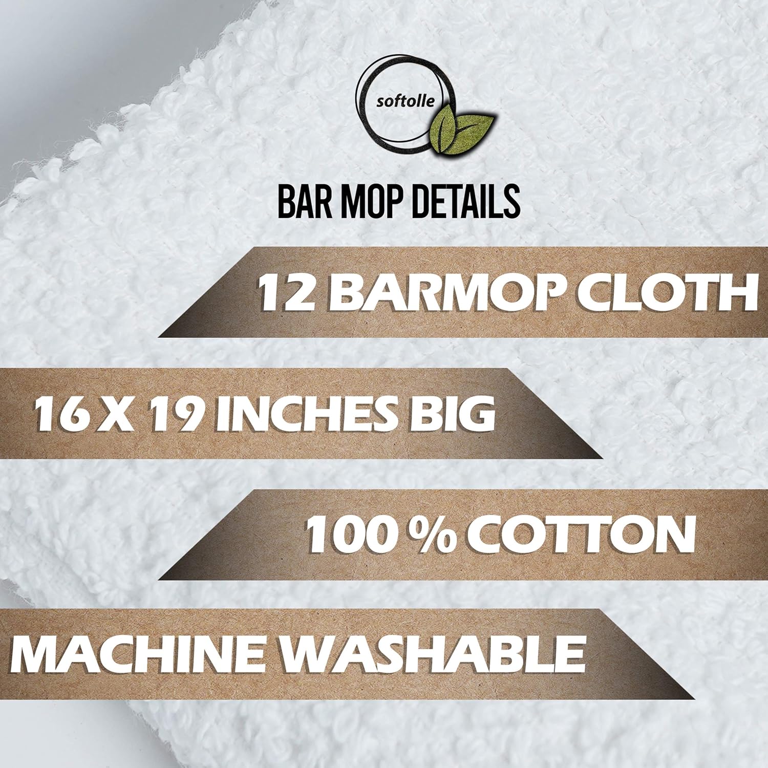 Softolle Kitchen Towels, Pack of 12 Bar Mop Towels -16x19 Inches -100% Cotton White Towels - Super Absorbent Bar Towels, Multi-Purpose for Home, Kitchen and Bar Cleaning (White): Home & Kitchen
