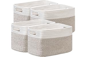 UBBCARE 4 Pack Shelf Baskets, Larger Woven Storage Baskets for Organizing(14.5''L x 9.84''W x 9''H), Basket Organizer for Dog Toys, Books, Clothes, Large Gift Basket, White&Light Brown