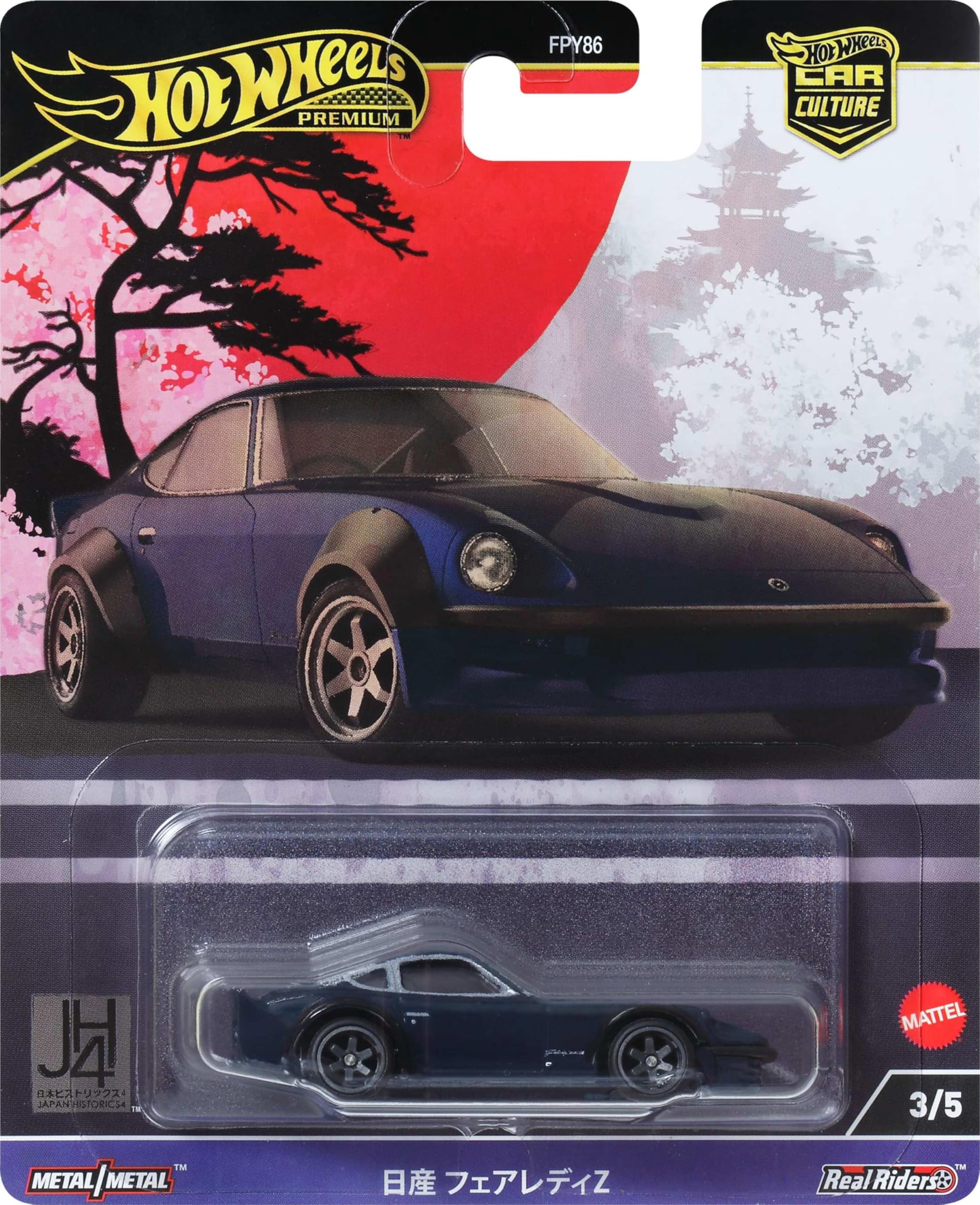 Hot Wheels Premium Car Culture Spielzeugauto im Maßstab 1:64 Druckguss Nissan Fairlady Z, Japan Historics 4 Fahrzeug mit echten Riders Reifen 6