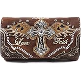 Zelris Faith Love Hope Cross Angel Wing Bible Women Crossbody Trifold Wallet