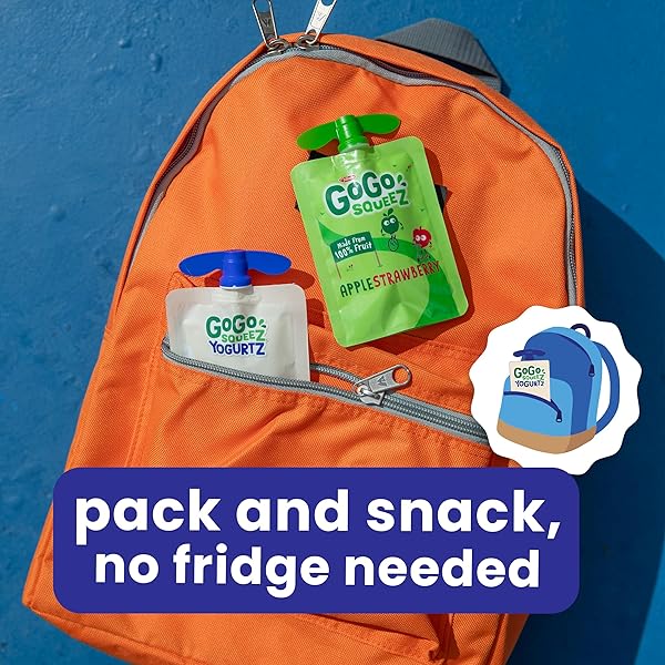 GOGO SQUEEZ YOGURTZ BANANA, 3 OZ (PACK OF 4), KIDS SNACKS MADE FROM REAL YOGURT AND FRUIT, PANTRY FRIENDLY, NO FRIDGE NEEDED, GLUTEN FREE AND NUT FREE, RECLOSEABLE CAP, BPA FREE POUCHES
