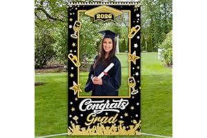 Graduation Decorations Class of 2026 Graduation Party Photo Booth Prop Congrats Grad Background 2026 Gold and Black Grad Part