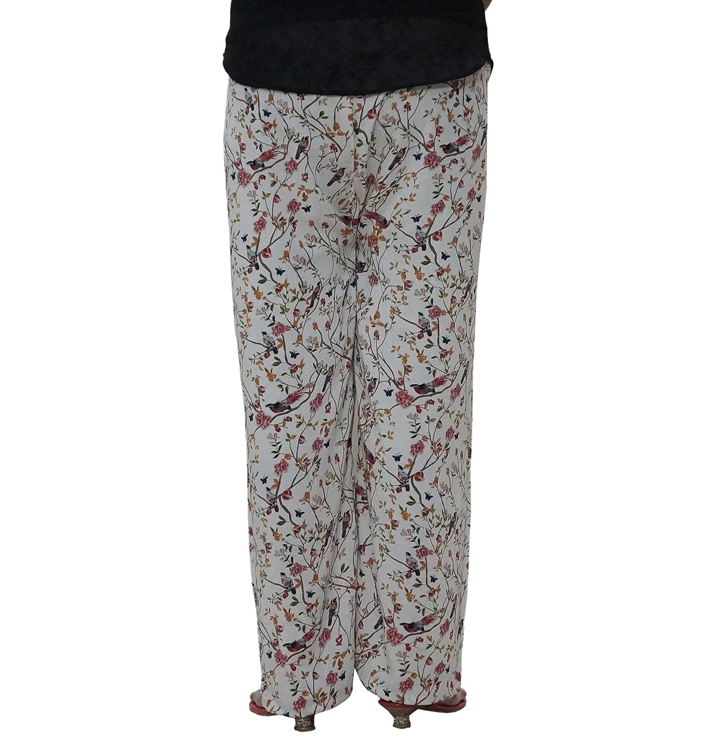 discountzila bird print crepe palazzo pants for women