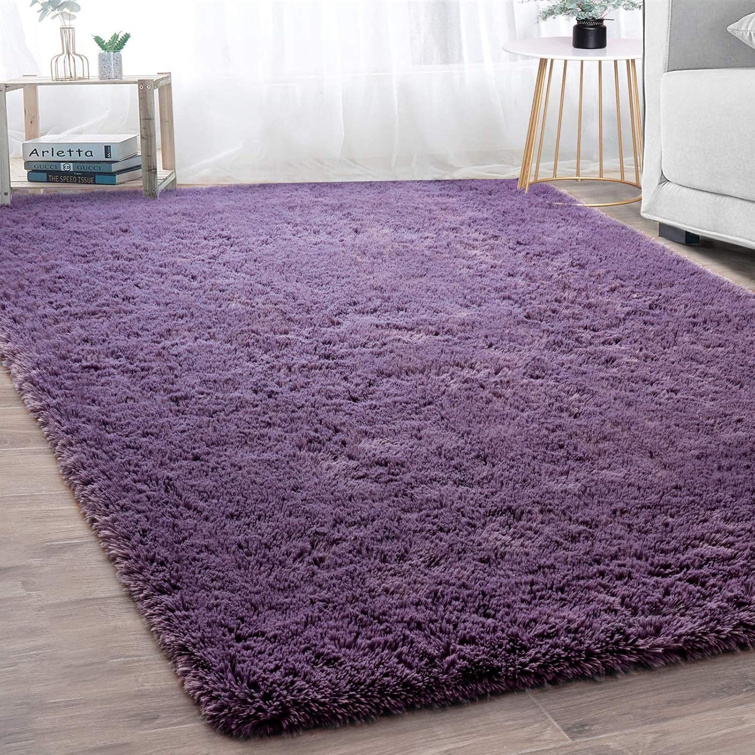 Merelax Modern Soft Fluffy Large Shaggy Rug for Bedroom Livingroom Dorm Kids Room Indoor Home Decorative, Non-Slip Plush Furry Fur Area Rugs Comfy Nursery Accent Floor Carpet 4'x5.9' Grey-Purple
