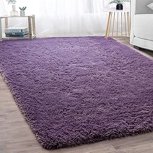 Merelax Modern Soft Fluffy Large Shaggy Rug for Bedroom Livingroom Dorm Kids Room Indoor Home Decorative, Non-Slip Plush Furry Fur Area Rugs Comfy Nursery Accent Floor Carpet 4'x5.9' Grey-Purple