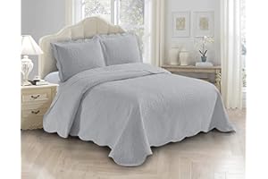 Fancy Linen 3pc Embossed Coverlet Bedspread Set Oversized Bed Cover Solid Floral Daisy Pattern New # Allis (Full/Queen, Silver)