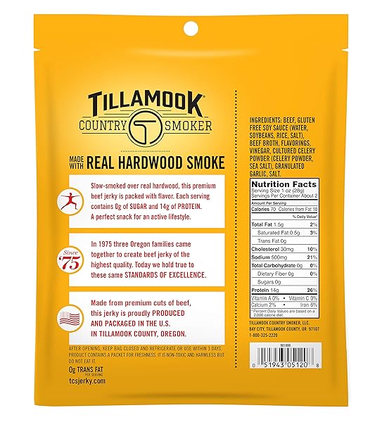 TILLAMOOK COUNTRY SMOKER ZERO SUGAR KETO FRIENDLY BEEF JERKY, ORIGINAL, 2.2 OUNCE