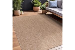 Beverly Rug Indoor Outdoor Rug 10x14, Washable Outside Carpet for Patio, Deck, Porch, Solid Modern Area Rug, Water Resistant, Jute Beige