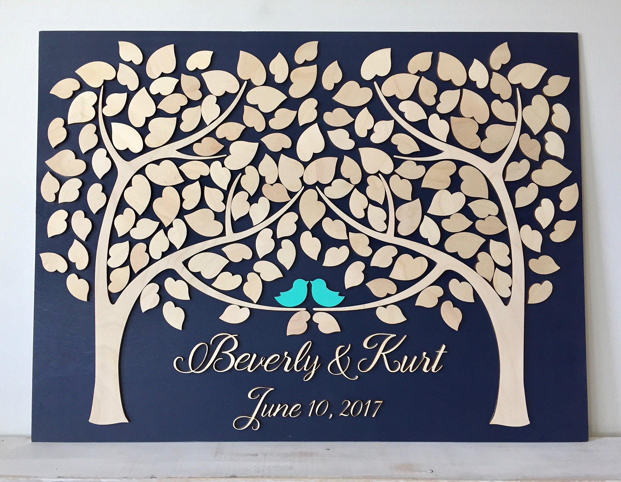 LOVE NILE Wedding Guest Book Alternative 3D Guestbook Wood Tree of Hearts Two Trees Grow Into One Navy Blue Wedding Decor Rustic Guest Book