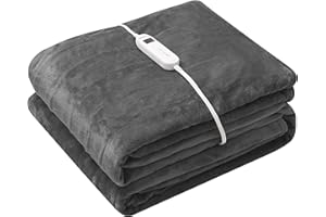 Wapaneus Foot Pocket Heated Blanket Electric Throw with 10 Heating Levels and Auto Shut Off, Flannel Fast-Heating Heated Throw 50" x 60", Machine Washable, Dark Grey
