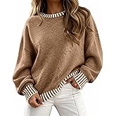KIRUNDO Oversized Sweaters for Women 2026 Long Sleeve Crewneck Fall Tops Contrast Chunky Knit Pullover Winter Clothes