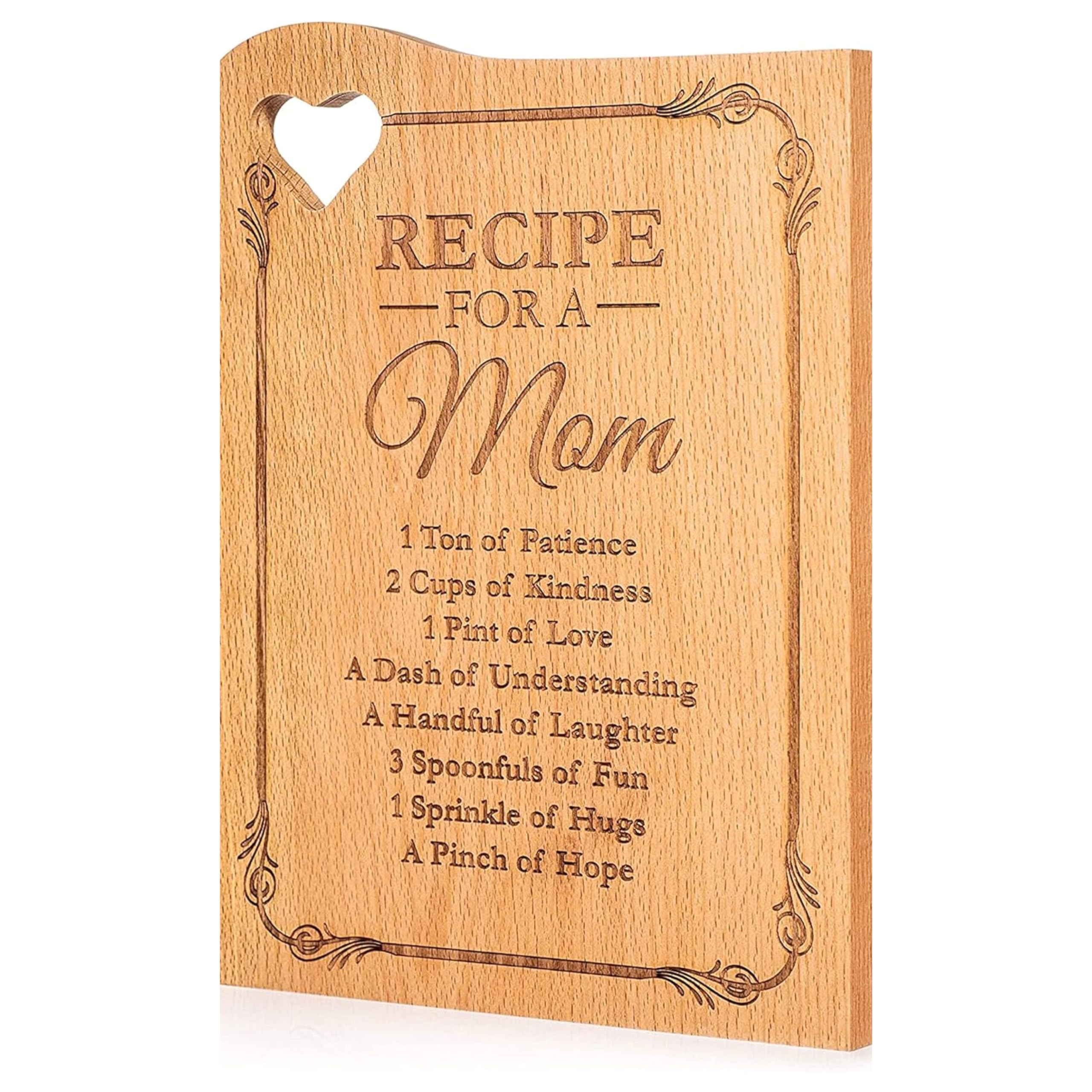 Wooden Chopping Board for Mom - Engraved with Mother's Poem - Kitchen Cutting Board Gift with a Heart Shaped Cut Out - Kitchen Presents for Mothers Day Gifts from Daughter- Mom Gifts - 12 x 9