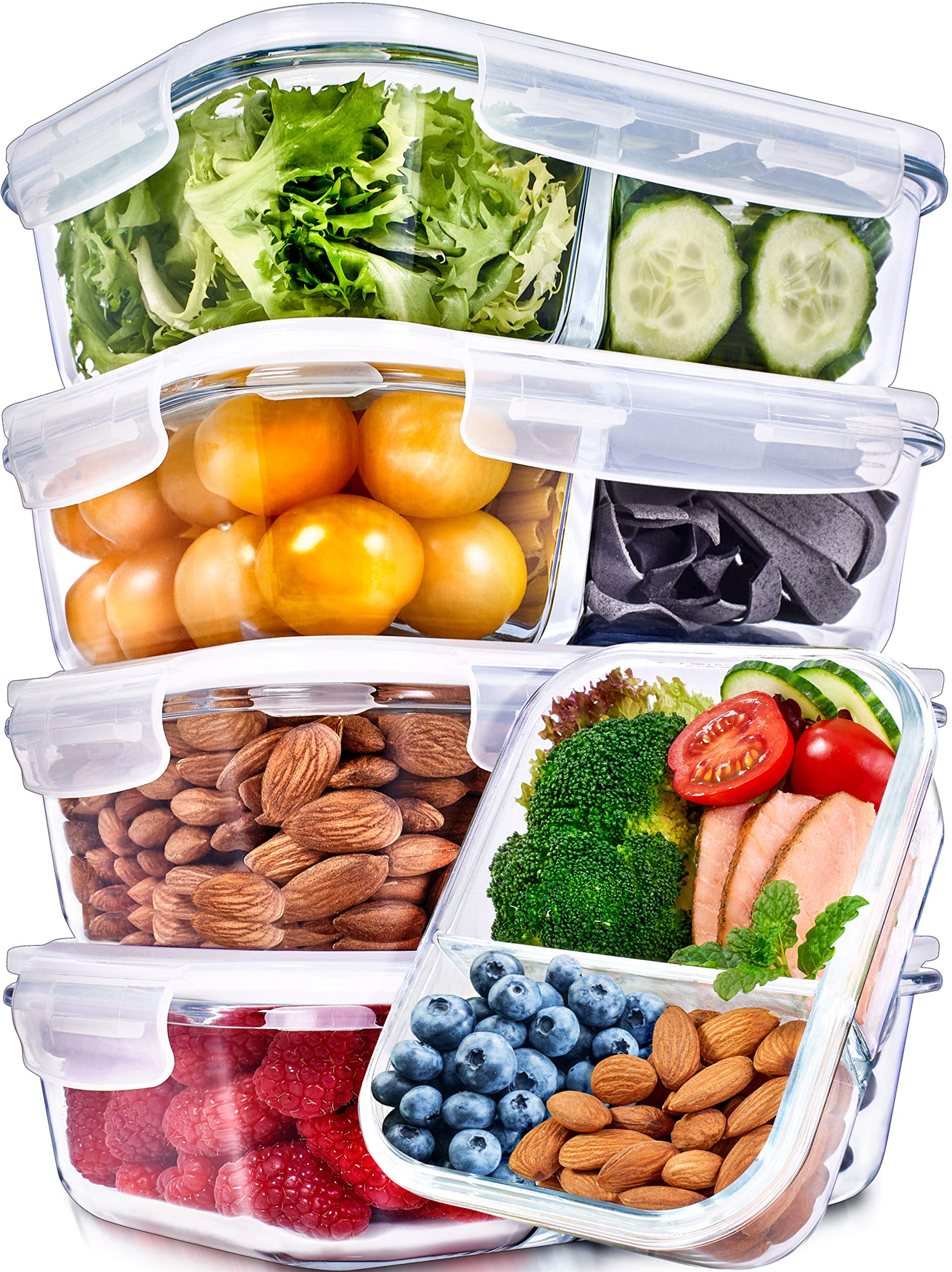 Photo 1 of PrepNaturals 5 Pack 36 Oz Glass Meal Prep Containers - Dishwasher Microwave Freezer Oven Safe - Glass Storage Containers with Lids (Multi-Compartment)