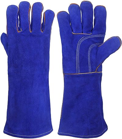 Kim Yuan 14in Leather Welding Gloves Heat Fire Resistant Gardening Oven Grill