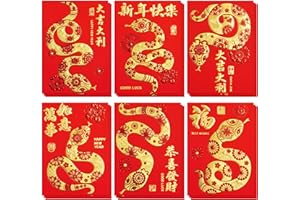 Vorey 72 Pcs Red Envelopes 2025 Chinese New Year, 6 Patterns Year of The Snake Red Packets, Spring Festival Hong Bao Embossed in Gold for Lucky Money and Lunar New Year, Small Style A