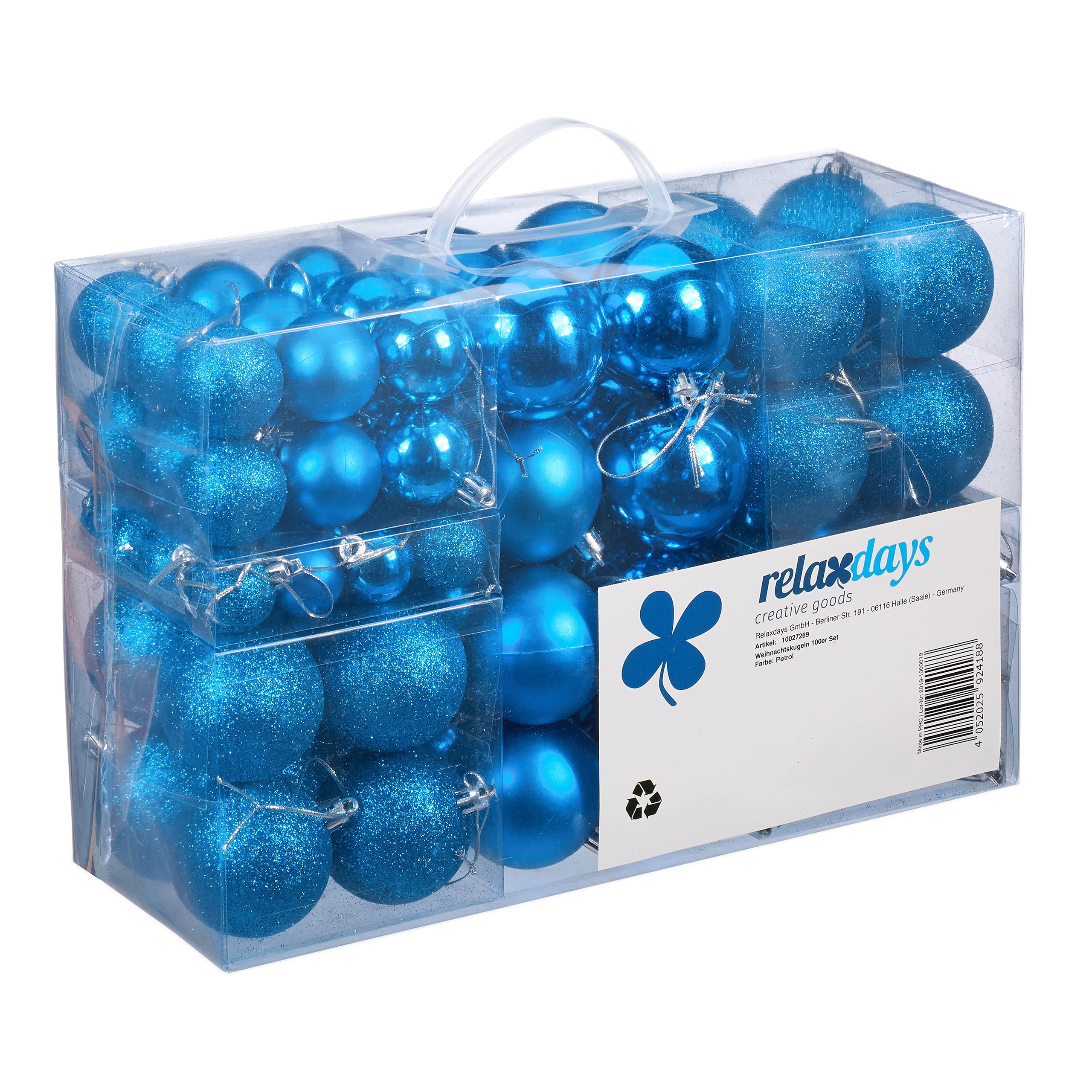 Relaxdays Christmas Baubles Set of 100, Festive Ornaments, Matt, Shiny, Glitter, Tree Balls ∅ 3, 4 & 6 cm, Assorted