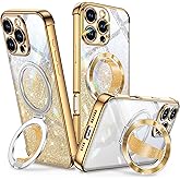 Silverback for iPhone 16 Pro Case with Soft Silicone Grip and O-Ring Stand Compatible with Magsafe, Women Girls Bling Sparkly Protective Phone Case Cover, Clear Glitter Gold