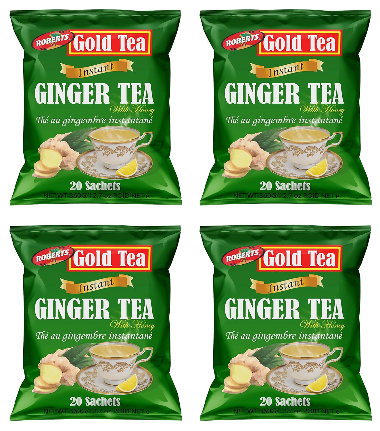 (Pack of 4) Gold Tea Instant Ginger Tea with Honey 360g (20 Sachets