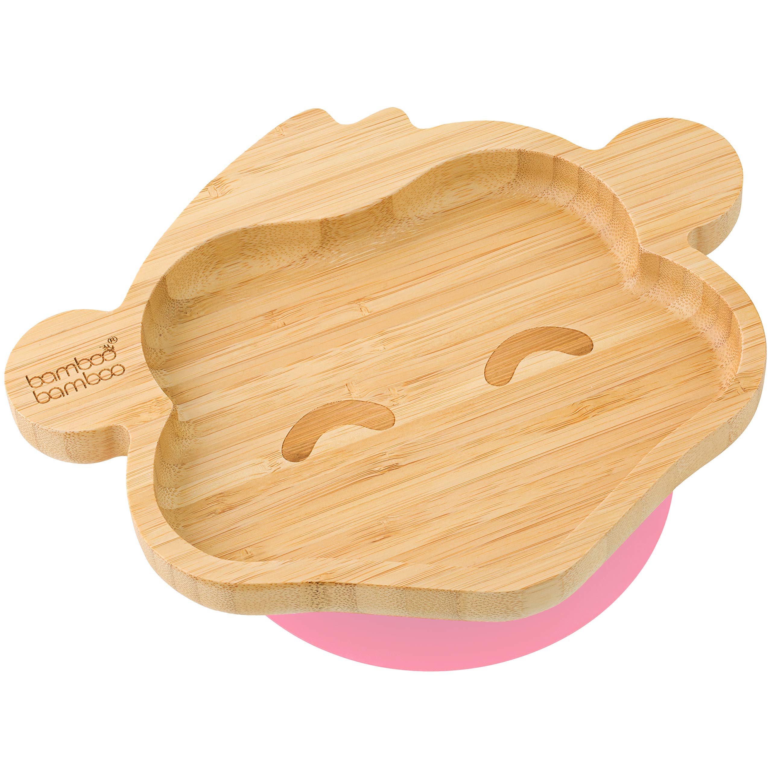 bamboo bamboo ® Baby Plate– Kids and Toddler Suction Cup Bamboo Plate for Babies | Non-Toxic | Cool to the Touch | Ideal for Baby-Led Weaning (Monkey, Pink)