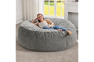 Hobestluk Bean Bag Chairs Adults Beanbag Chair with Filler Large Bean Bags with Fluffy Embossed Cover, Giant Bean Bag Chairs for Adults (Grey, 5FT - 50” x 50” x 24”)