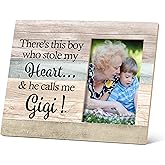 SRADMO There's This Boy Who Stole My Heart and He Calls Me Gigi Picture Frame,Grandma and Grandson 10×8 inch Wooden Tabletop Photo Frame for Grandma,Birthday Mother's Gifts for Grandma Gigi (colour-1)