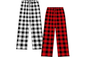 Cooraby Boys Plaid Pants Boys Girls Printed Plaid Pants with Pockets Drawstring Elastic Waist for Christmas