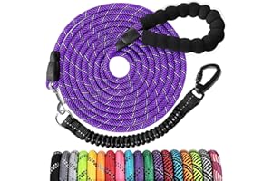 JENICO Long Dog Leash 10 FT: Heavy Duty Rope Leashes for Dogs Training with Swivel Lockable Hook Reflective Threads Bungee and Padded Handle - Dog Lead for Large Small Medium Dogs Outside Walking Hiking