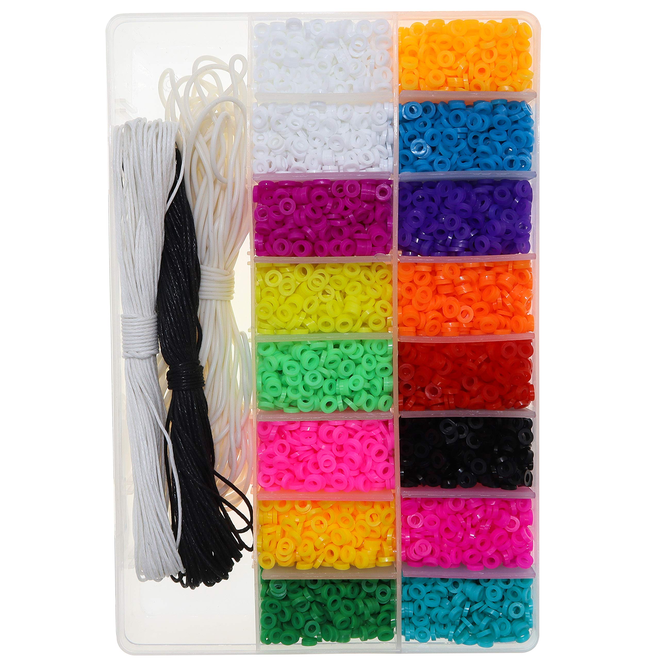 Fun-Weevz 4800 PCS Vinyl Heishi Beads for Jewelry Making Adults, Flat African Disc Bead DIY Kit with 10 Meters Stretch Silicone and Wax Cord Supplies