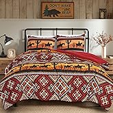 Chezmoi Collection Barrett 3-Piece Southwestern Sunset Cowboys Comforter Set - Multicolor Red Orange Black White Printed Washed Microfiber Bedding, Full