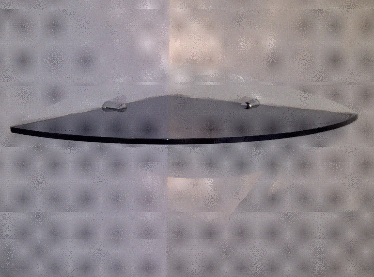 ESD LARGE BLACK ACRYLIC CORNER SHELF WITH CHROME FIXING BRACKETS 300mm