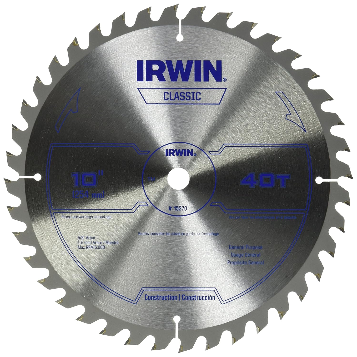 IRWIN 10-Inch Circular Saw Blade, Carbide, 40-Tooth (15270)