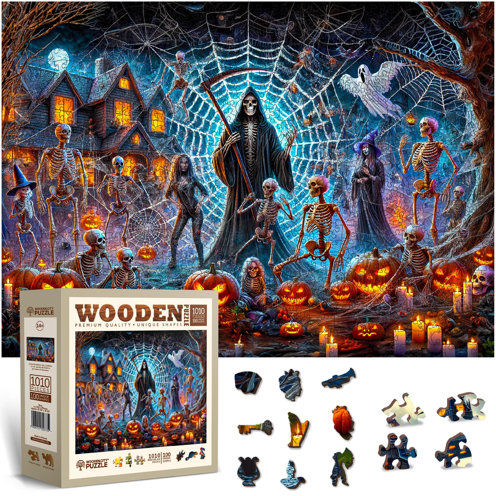 WOODEN.CITY Wooden Jigsaw Puzzles for Adults - Challenging 1000 Piece Halloween Puzzle, Unique Puzzles for Adults, 1000 Piece Jigsaw for Puzzle Enthusiasts (Grim Reaper’s)
