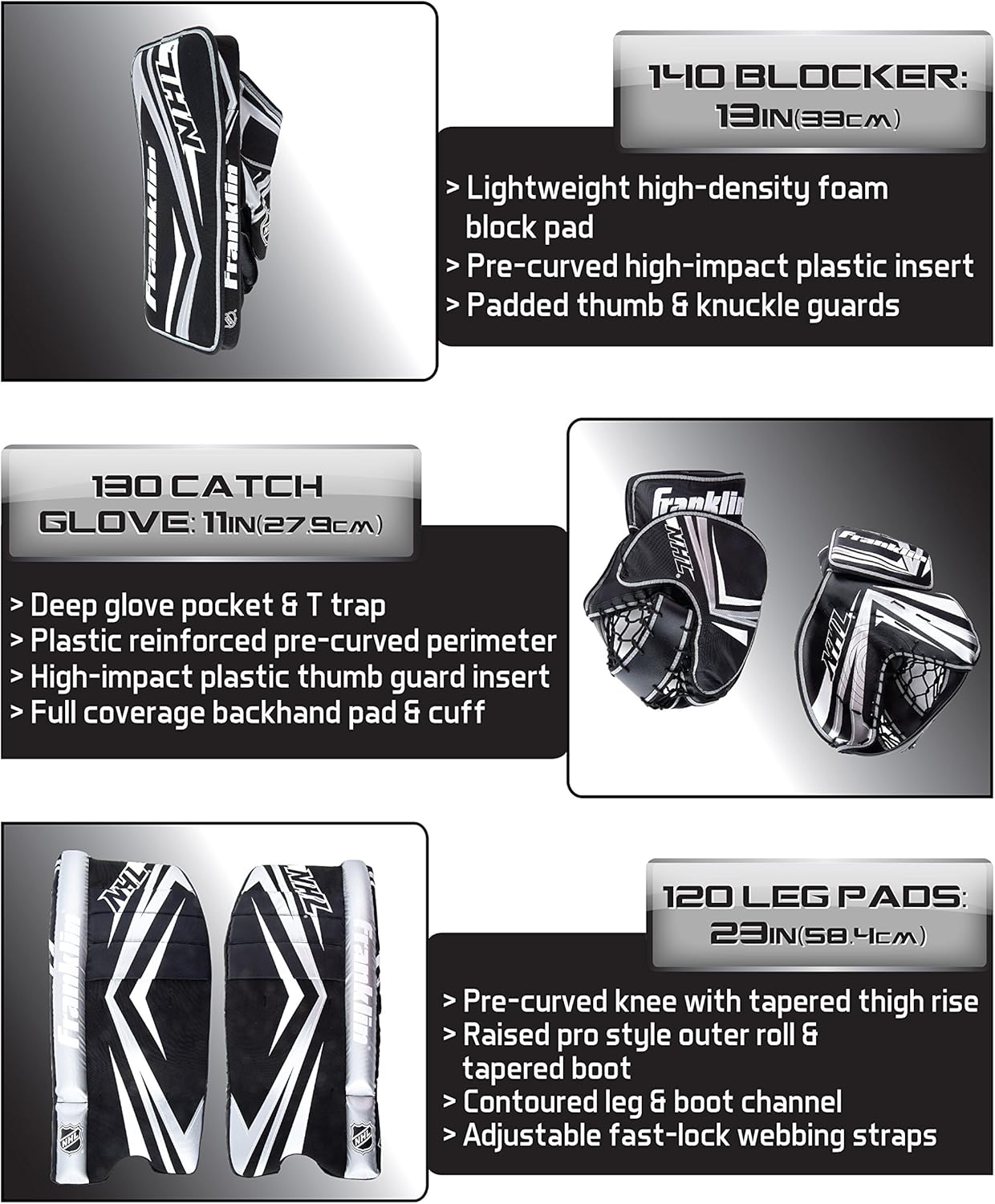 Franklin Sports NHL Kids Street Hockey Goalie Pads Set - Kids Hockey Training Equipment - Includes Block Pad, Catch Glove, and Goalie Pads : Hockey Goalie Masks : Sports & Outdoors