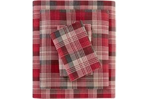 WOOLRICH JOHN RICH & BROS. Woolrich Cotton Sheet Set Cottage Charms Print, 100% Cotton Flannel Sheets Warm & Fuzzy Bedding Set Queen Size Sheets, Fitted Pocket Fits Up to 14" Mattress, Queen Red Plaid, 4 Piece