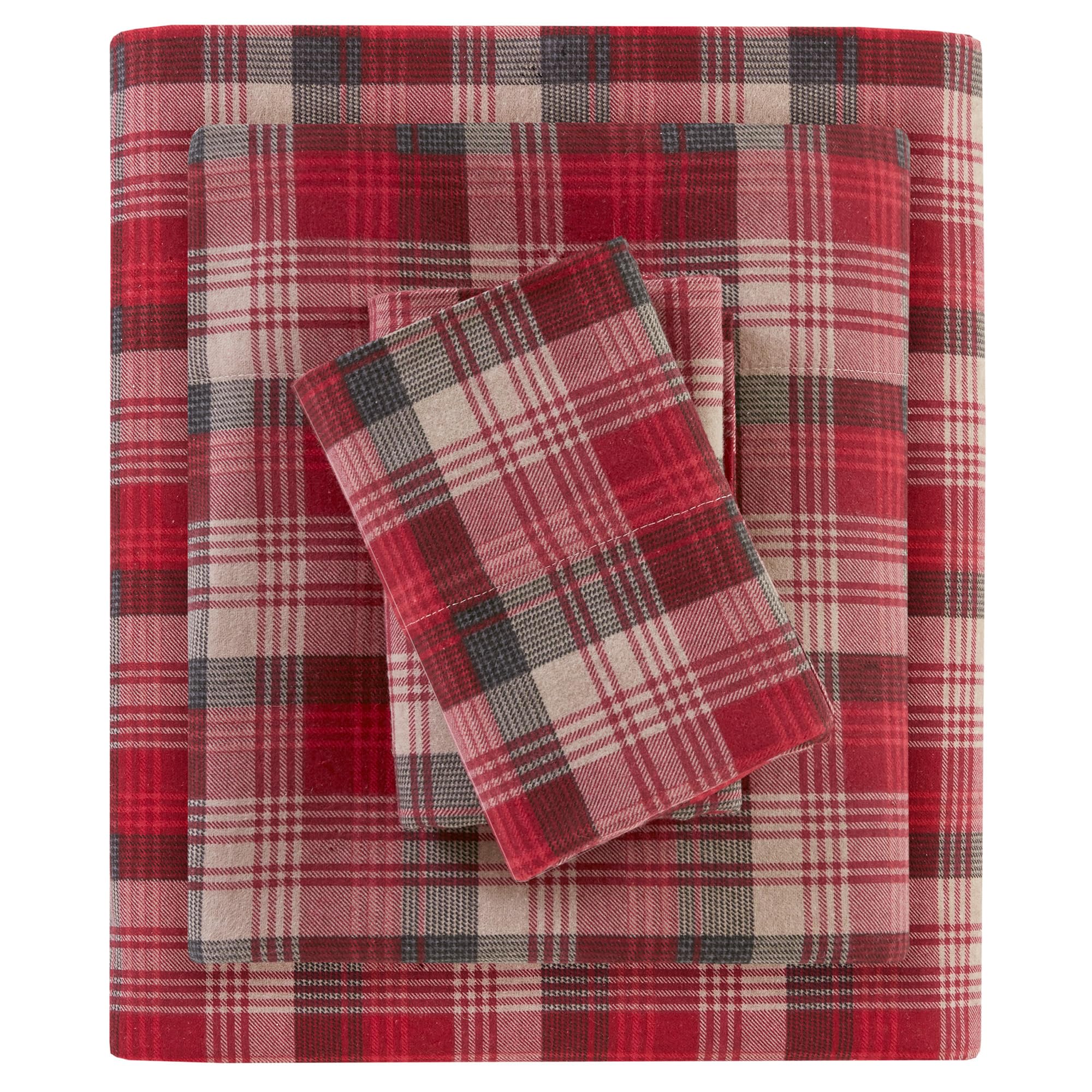 Woolrich Cotton Sheet Set Cottage Charms Print, 100% Cotton Flannel Sheets Warm & Fuzzy Bedding Set Queen Size Sheets, Fitted Pocket Fits Up to 14″ Mattress, Queen Red Plaid, 4 Piece