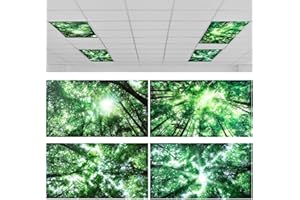 ROCEEI Pack of 4 Fluorescent Light Covers for Ceiling Lights, 4 x 2 Ft, Magnetic Light Covers for Classroom Office Home School Ceiling Decor(Forest)