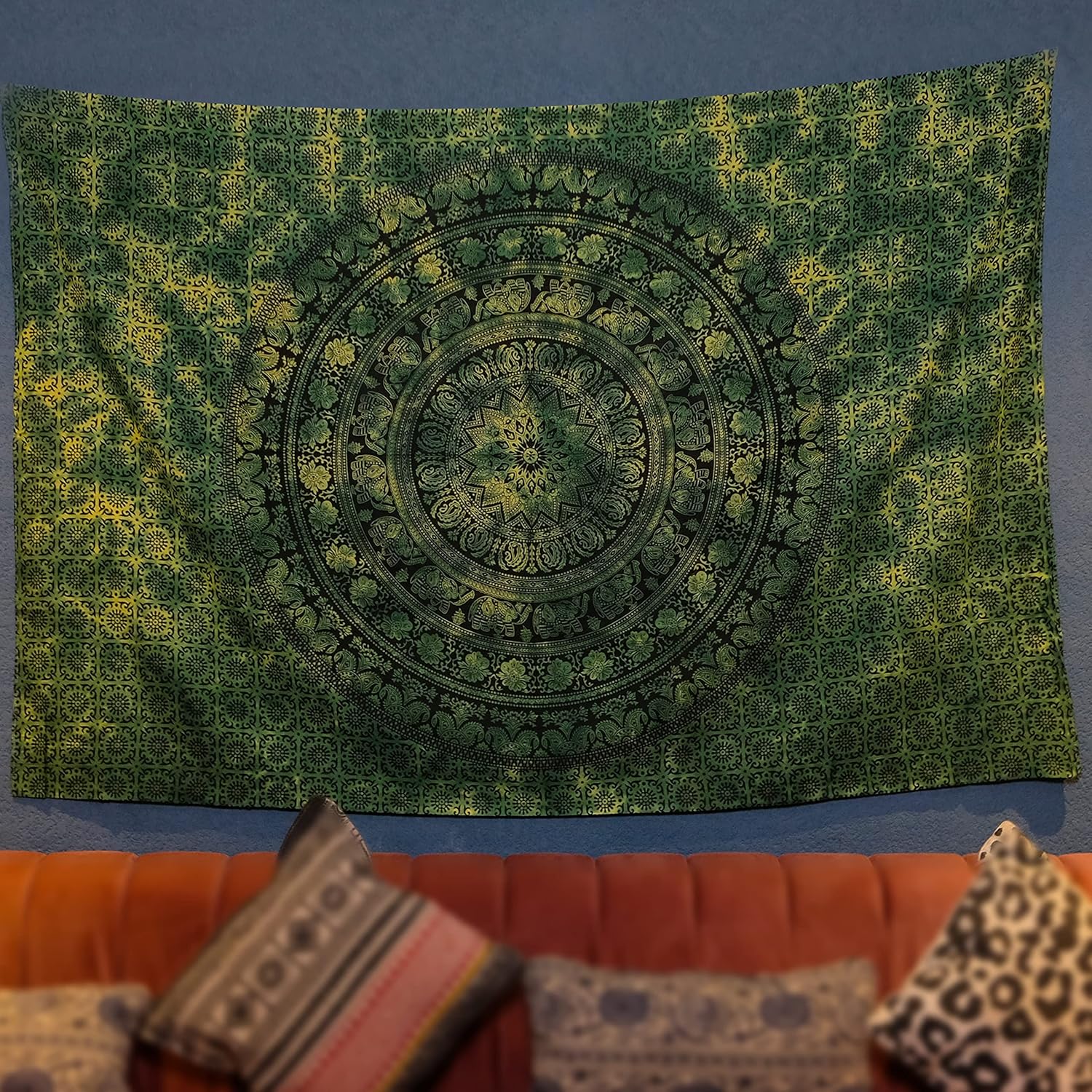 Tapestries - Craft Trade Boho Tapestry - Aesthetic Wall Hanging Psychedelic Tapestry Indian Hippie Living Room Wall Decor Bohemian Home Decoration Wall Art - Green - 54x84 Inches