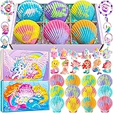 Shell Bath Bombs for Girls – 12 Pack Child-Safe Aromatherapy Bath Bombs with 20 Surprise Toys Inside, 6 Fruity Scents in 2 Gift Boxes (Mermaid & Unicorn Themes), Christmas Gift for Kids