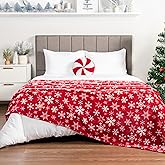 PAVILIA Christmas Throw Blanket | Red Snowflake Christmas Fleece Blanket | Soft, Plush, Warm Winter Cabin Throw, Twin 60x80 (Red/White Snowflake)