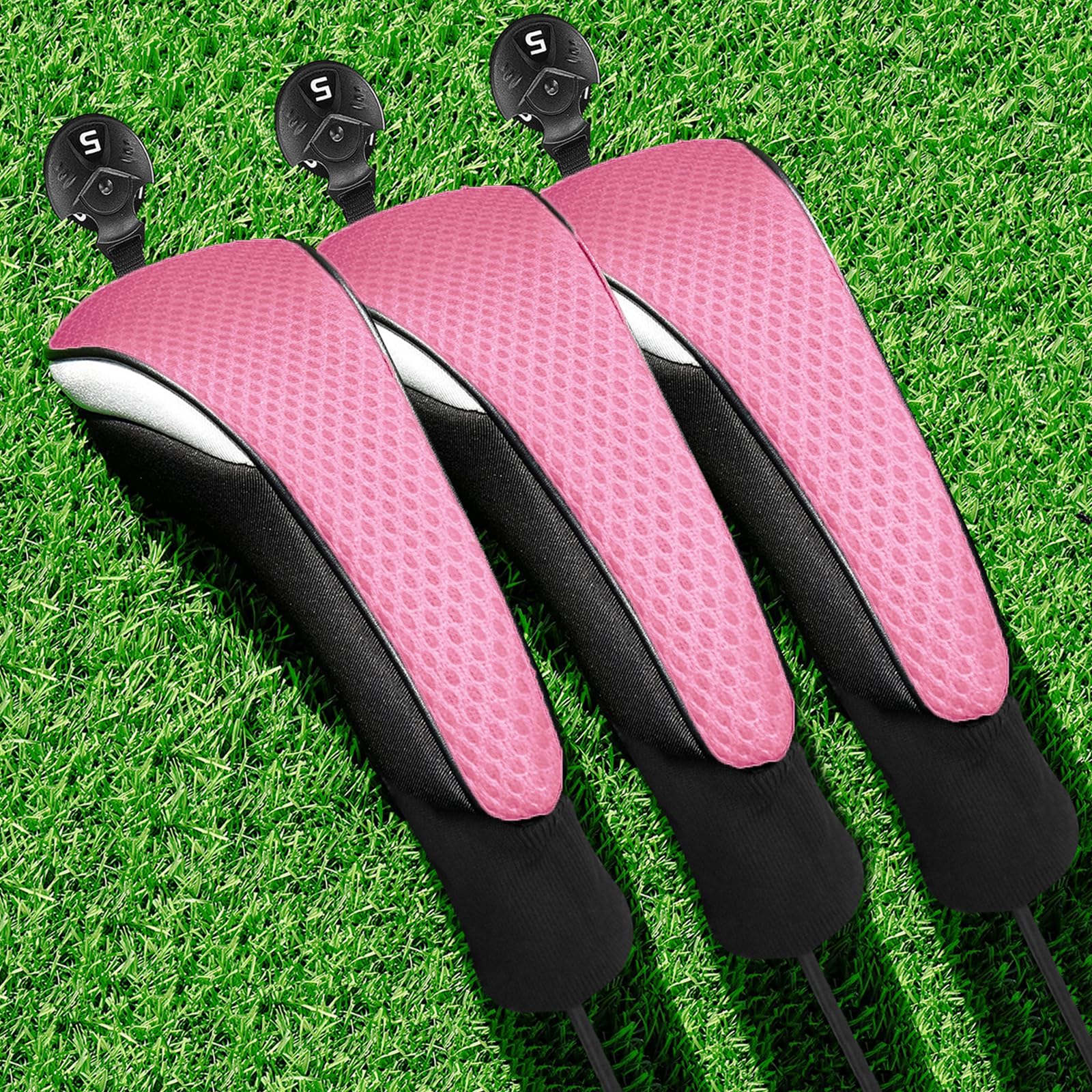 Golf Woods Club Head Covers Hybrid 2/3 Pack With Gift Box, Golf Head Covers 3 5 X With interchangeable Number Tag for Men Women (Pink 3pcs)