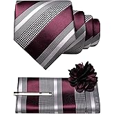 JEMYGINS Mens Striped Tie and Lapel Pin Necktie Pocket Square and Tie Clip Sets for Business Casual 4PCS