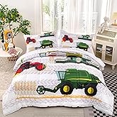 CVHOUSE Bedding Set for Boys, Tractor Comforter Twin, Cartoon Truck Quilt Set with 1 Comforter and 2 Pillow Cases- 3 Piece