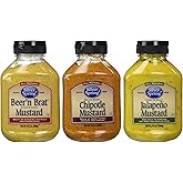Silver Spring All Natural Mustard 3 Flavor Variety Bundle: (1) Silver Spring Beer'n Brat Horseradish Mustard, (1) Silver Spring Rich And Smoky Chipotle Mustard, and (1) Silver Spring Tangy &amp; Spicy Jalapeno Mustard, 9.5 Oz. Ea. (3 Total)