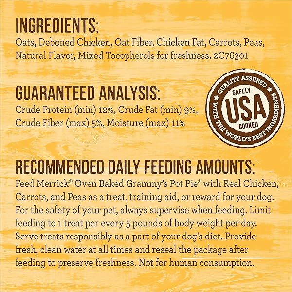 MERRICK OVEN BAKED NATURAL AND CRUNCHY BAG OF TREATS, DOG CHICKEN TREATS, GRAMMY’S POT PIE WITH REAL CHICKEN – 11 OZ. BAG