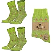 GoWith 2 Pairs Vintage Alpaca Wool Socks for Women, Warm Alpaca-Merino Blend Christmas Hiking Boot Socks