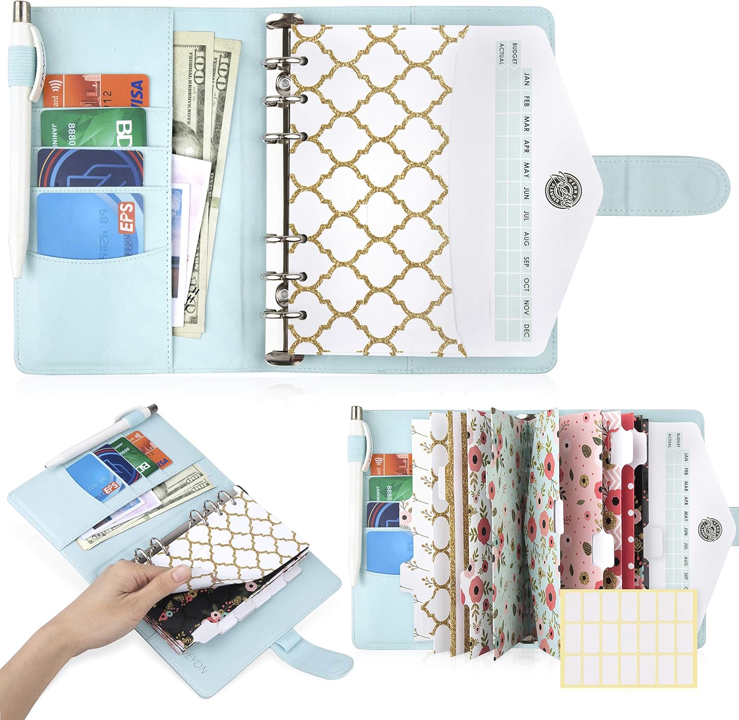 Blue A6 Binder and Budget Envelopes, Budget Binder with Cash Envelopes for Budgeting, Mini Binder Cash Envelope Wallet, Small Binder Budget Planner, Cash Envelope Binder with Money Envelopes for Cash : Office Products